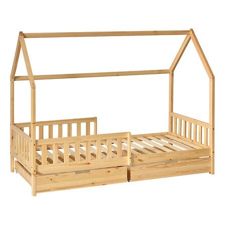 Cabane bébé - 90 x 190 cm - Lit - Lit tente avec sommier et tiroirs - Avec bord de protection