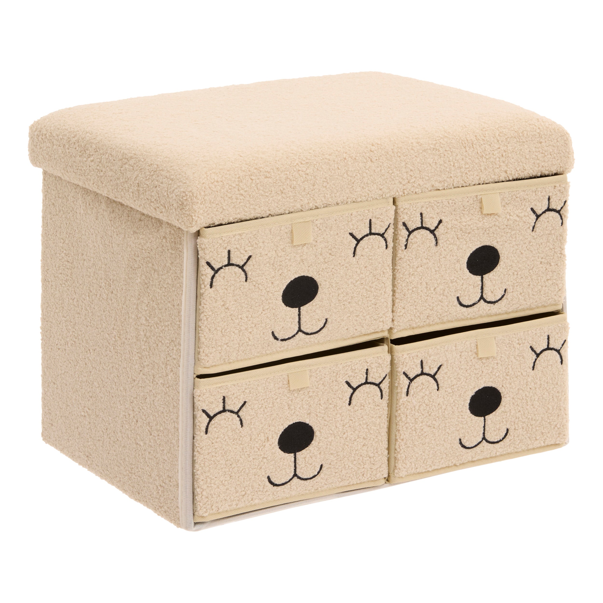 Atmosphera Kids Ezzio Opbergpoef met 4 lades - 39x38x50cm - Opvouwbaar - Beige