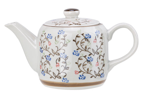 Cosy & Trendy Iona Aardewerken Theepot - 19x10x11cm - 50cl - Wit Gebloemd