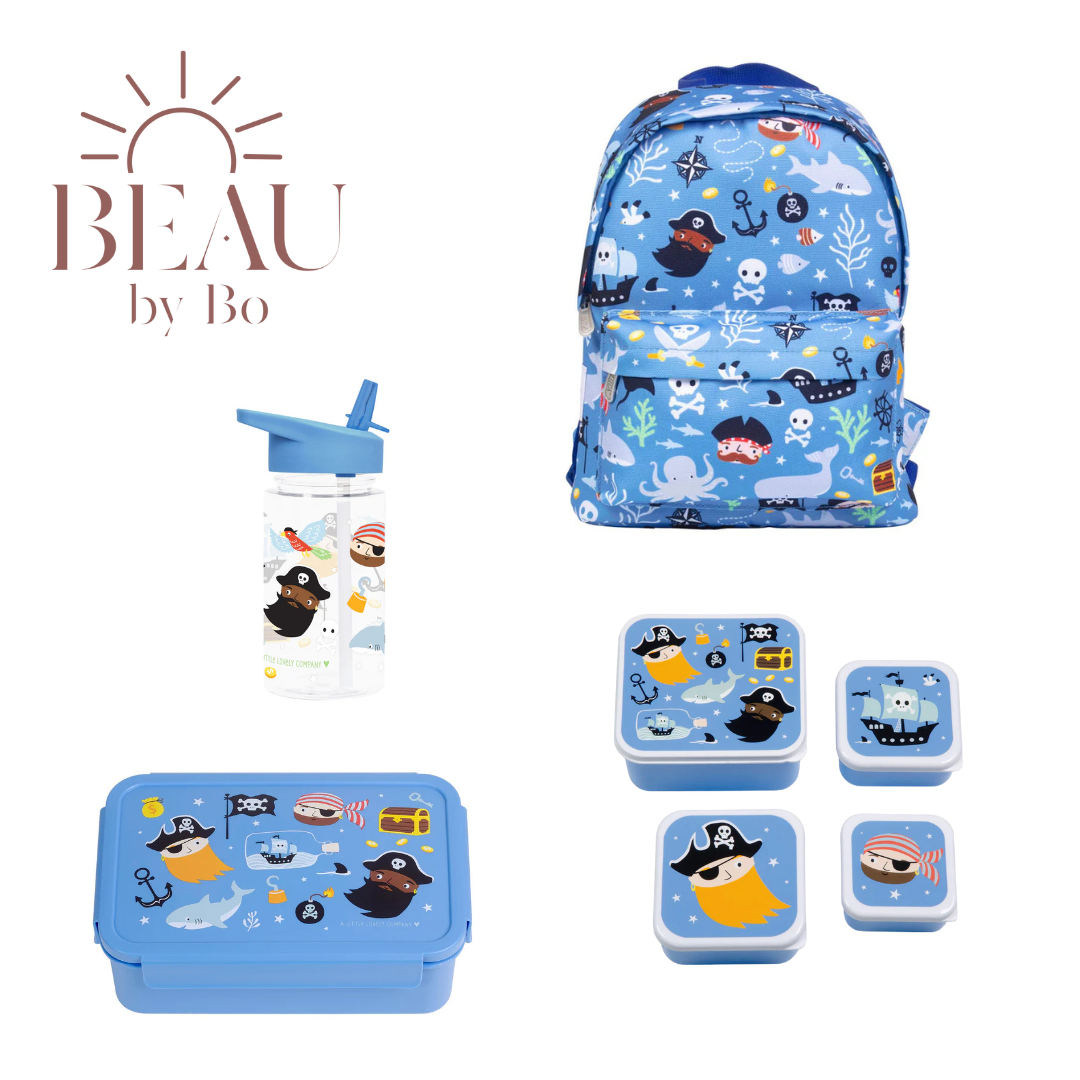 Bundel A Little Lovely Company Back to school set - Rugzak/Drinkfles/4 Snackdozen/Bentobox - Piraten