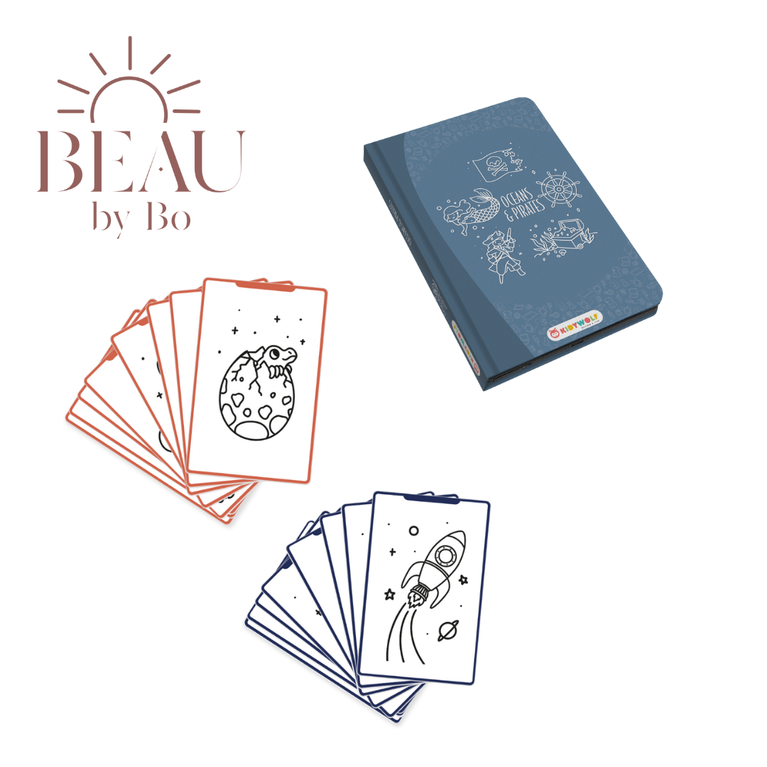 BEAU by Bo Kidywolf Kidydraw Mini Tekenboek met LCD-scherm Oceanen en Piraten + Refill Galaxy & Dinosaurussen