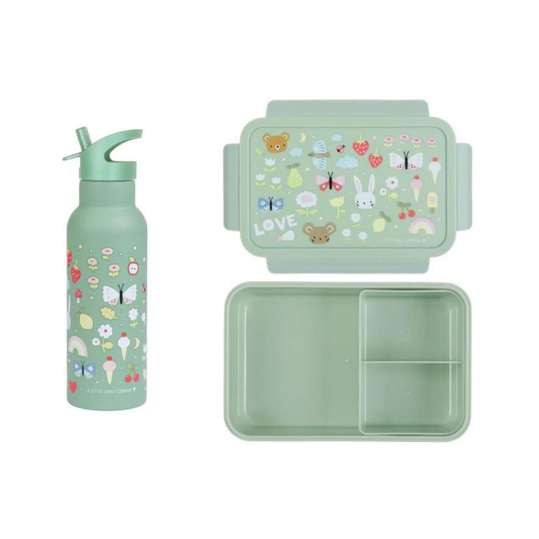 Bundel A Little Lovely Company Back to school set - Drinkfles XL RVS/Bentobox - Joy