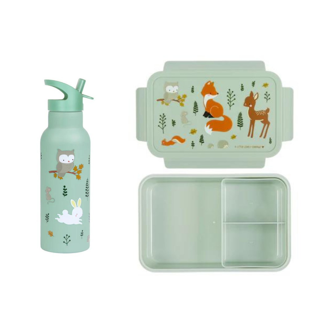 Bundel A Little Lovely Company Back to school set - Drinkfles XL RVS/Bentobox - Bosvriendjes