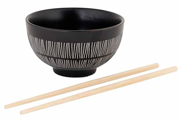 Cosy & Trendy Etosha Kom met bamboe chopsticks - Ø13xH9cm - Zwart