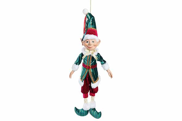 Cosy & Trendy Kerst Elf Hanger - 40x10x70cm - Bordeaux/Groen