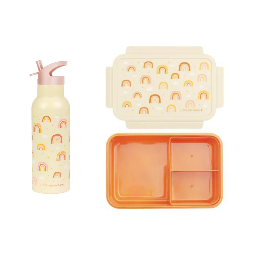 Beau von Bo Ein kleiner schöner Unternehmen zurück in die Schule - Trinkflasche XL RVS/Bentobox - Regenbogen