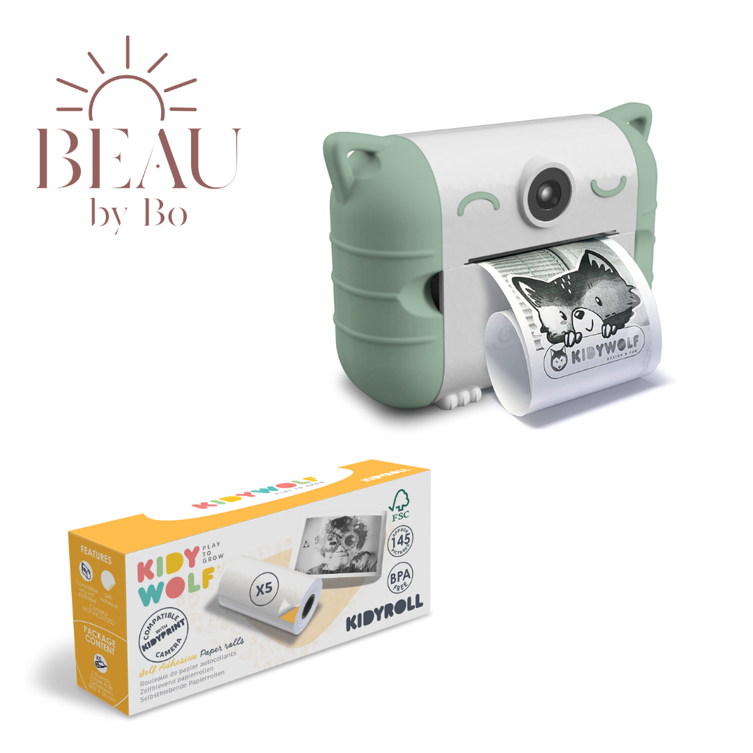 Bundel Kidywolf Camera met thermische printer Groen + Refill 5 rolletjes Zelfklevend
