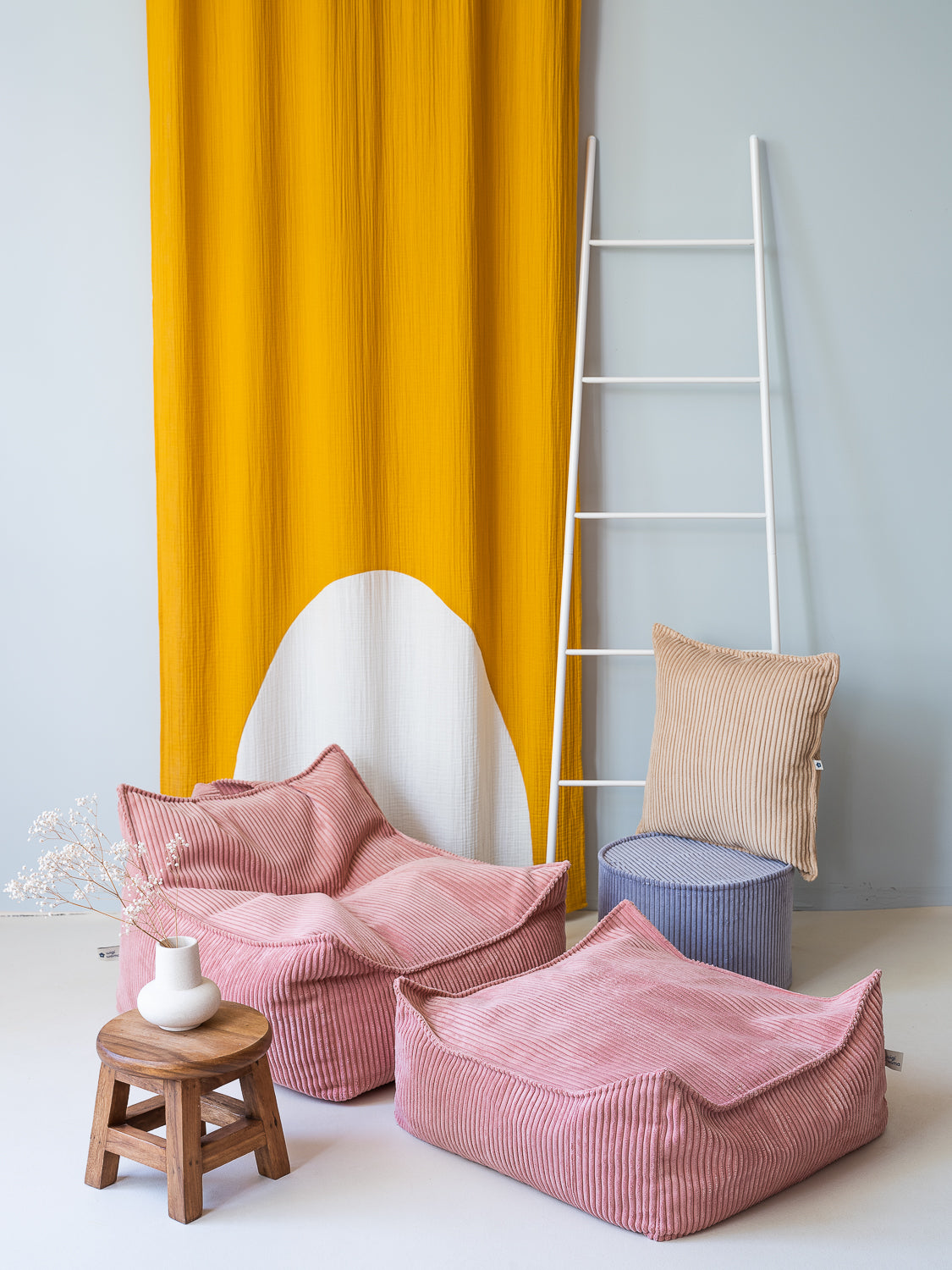 Wigiwama Beanbag Chair/Zitzak met Ottoman - Pink Mousse