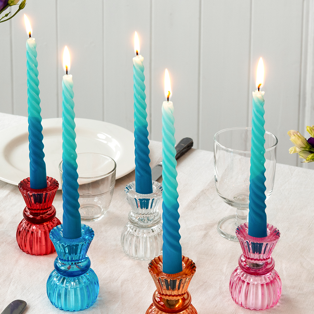 Rex Dip dye spiraalkaarsen set van 4 - Blauw - Kaars