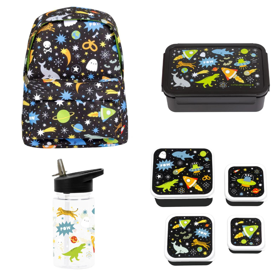 Beau von Bo Ein kleiner schöner Unternehmen zurück zum Schulset - Rucksack/Trinkflasche/Snackboxen/Bentobox - Galaxy