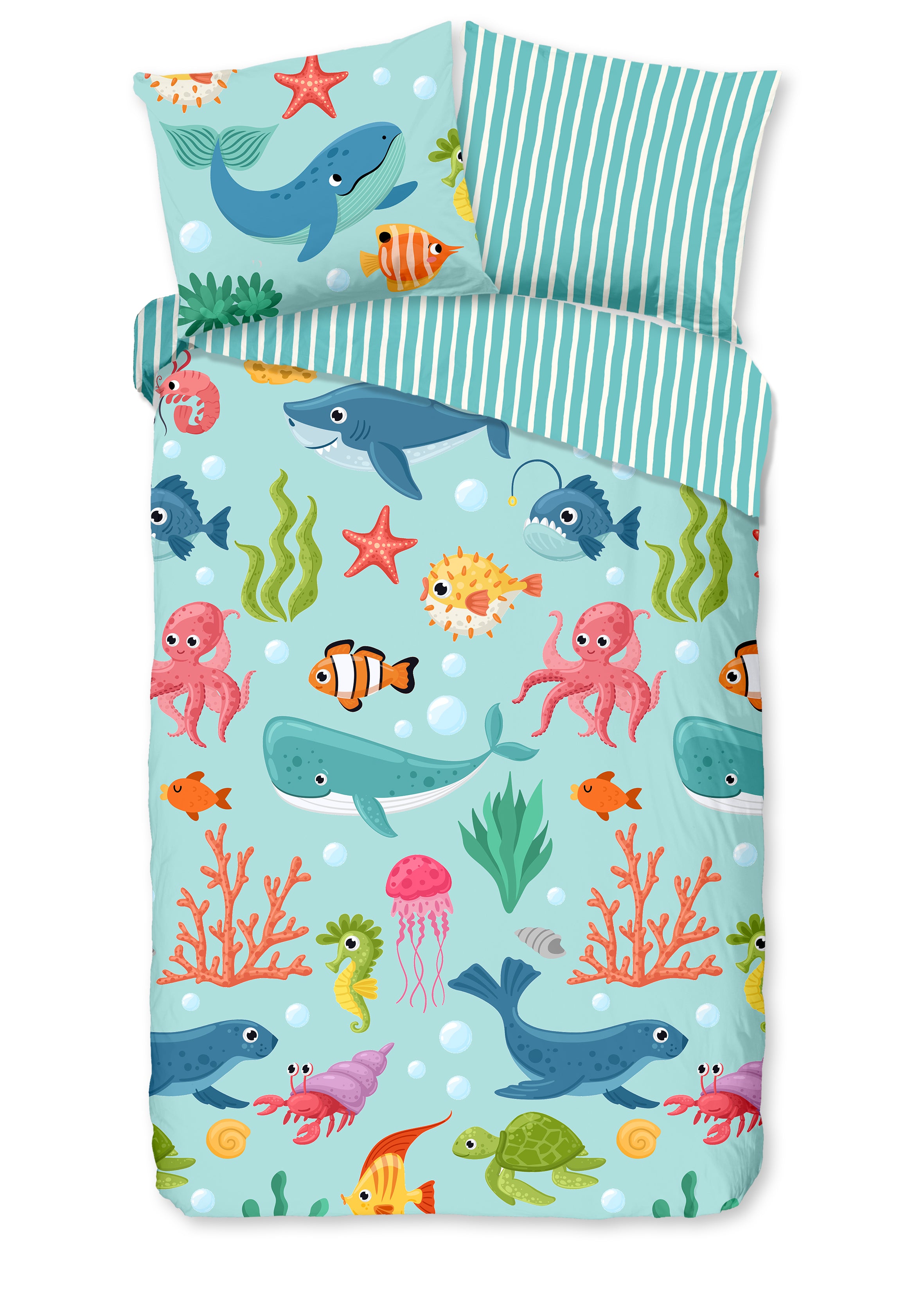 Good Morning Kids Housse de couette Océan - 140x220cm + 60x70cm - Coton - Multi