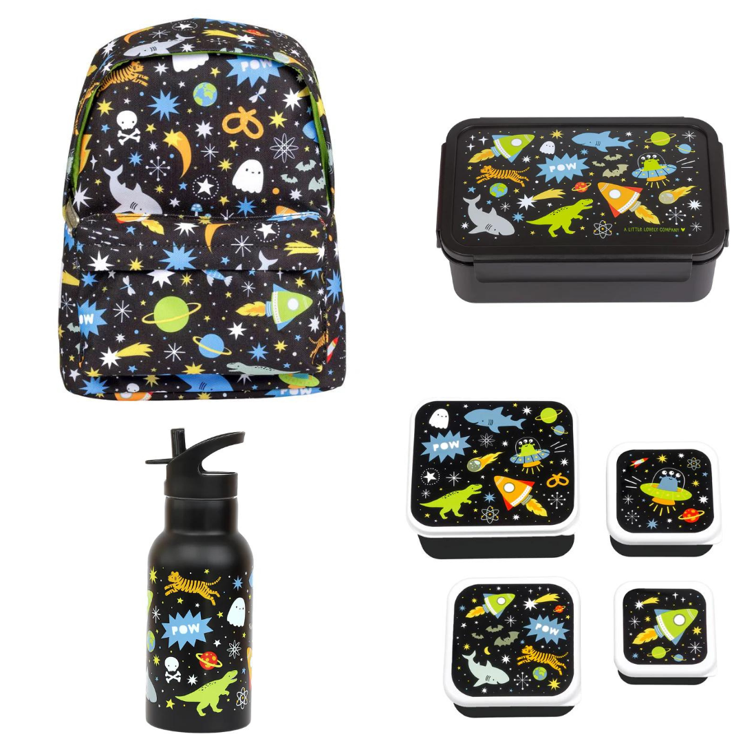 Beau von Bo Eine kleine schöne Firma Back to School Set - Rucksack/Trinkflasche Edelstahl/Snackboxen/Bentobox - Galaxy - Galaxy