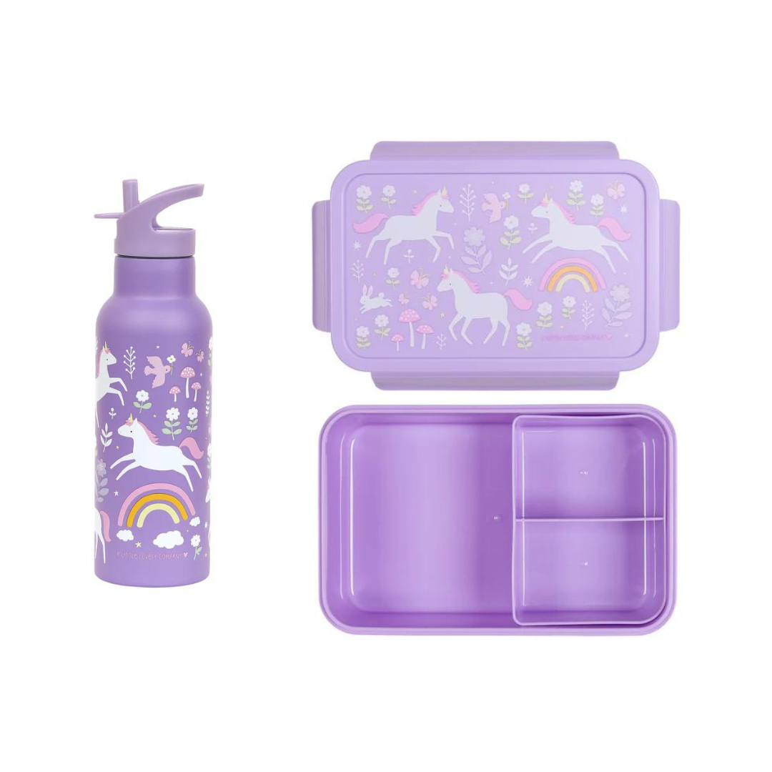 Beau von Bo Eine kleine schöne Firma Back to School Set - Trinkflasche XL RVS/Bentobox - Unicorn Dreams