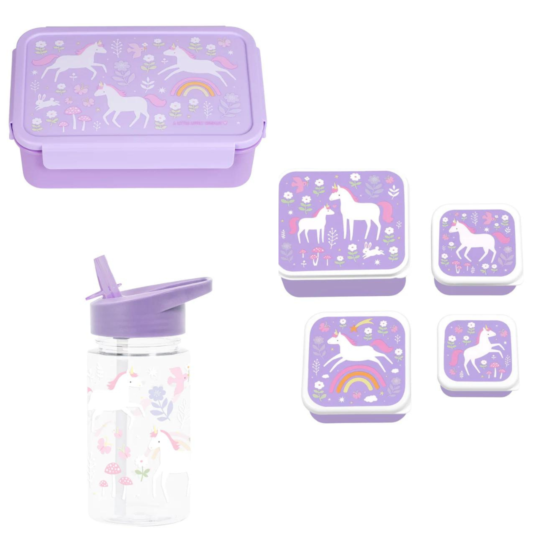 Beau von Bo Eine kleine schöne Firma Back to School Set - Trinkflasche/4 Snackboxen/Bentobox - Unicorn Dreams