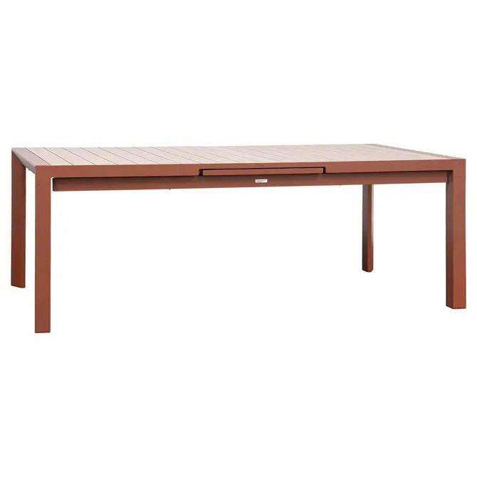 Hespéride automatisch ausziehbarer Tisch Evasion – 214 x 110 x H77 cm – 10 Personen – Aluminium mit Relief in Holzoptik – Leinen-Lorbeer