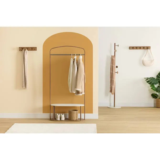 5Five Come Coat Rack 6 Hooks - Ø37xH175cm - Brown