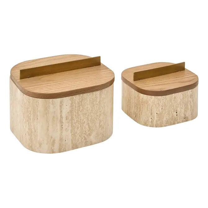 Atmosphera Anaya Opbergdozen - Set van 2 stuks - 2,6L - 18x18x13cm - Beige