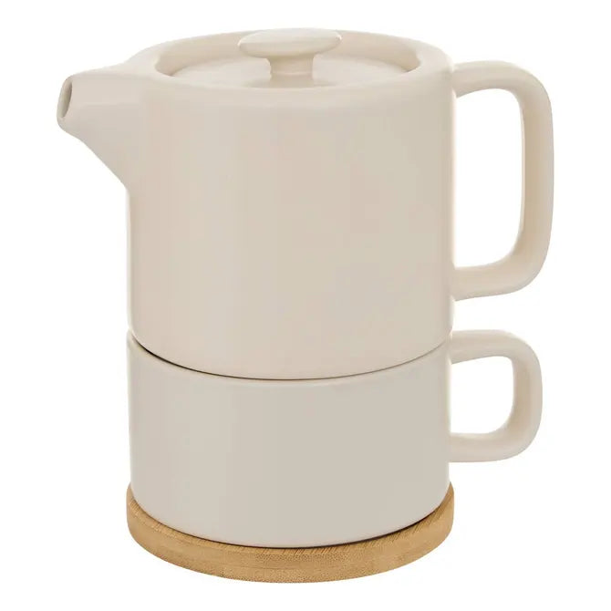 Secret de Gourmet 3 in 1 Theepot + Kopje + Onderzetter Keramiek - Creme