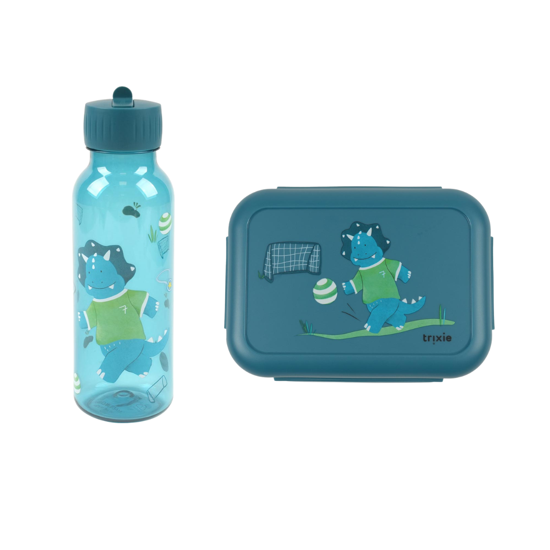 Bundel Trixie Back to School set - Lunchbox/Drinkfles 500ml - Ballplayer Mr. Triceratops