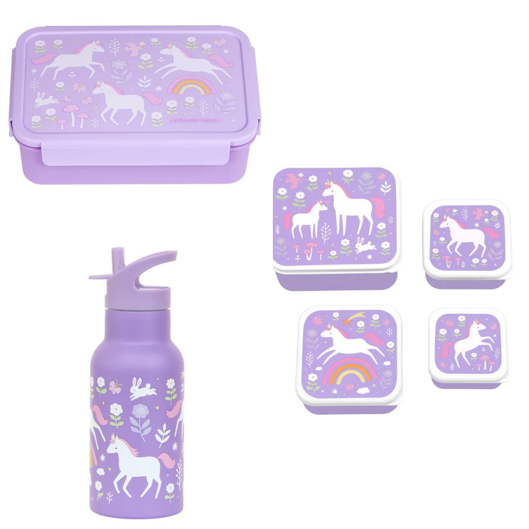 Beau von Bo Ein kleiner schöner Unternehmen Back to School Set - Trinkflasche Edelstahl/Snackkisten/Bentobox - Einhornträume
