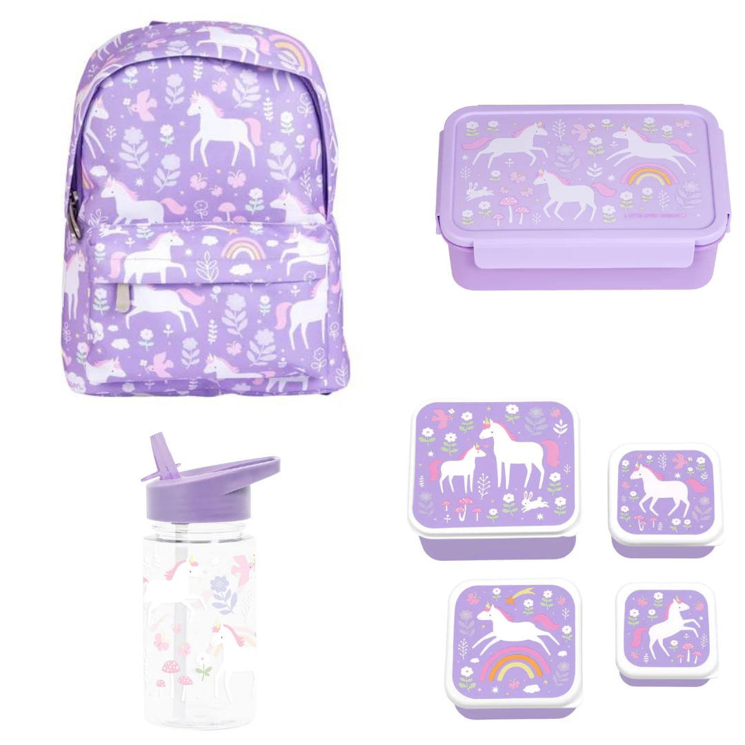 Beau von Bo Ein kleiner schöner Unternehmen zurück zum Schulset - Rucksack/Trinkflasche/Snackkisten/Bentobox - Einhornträume