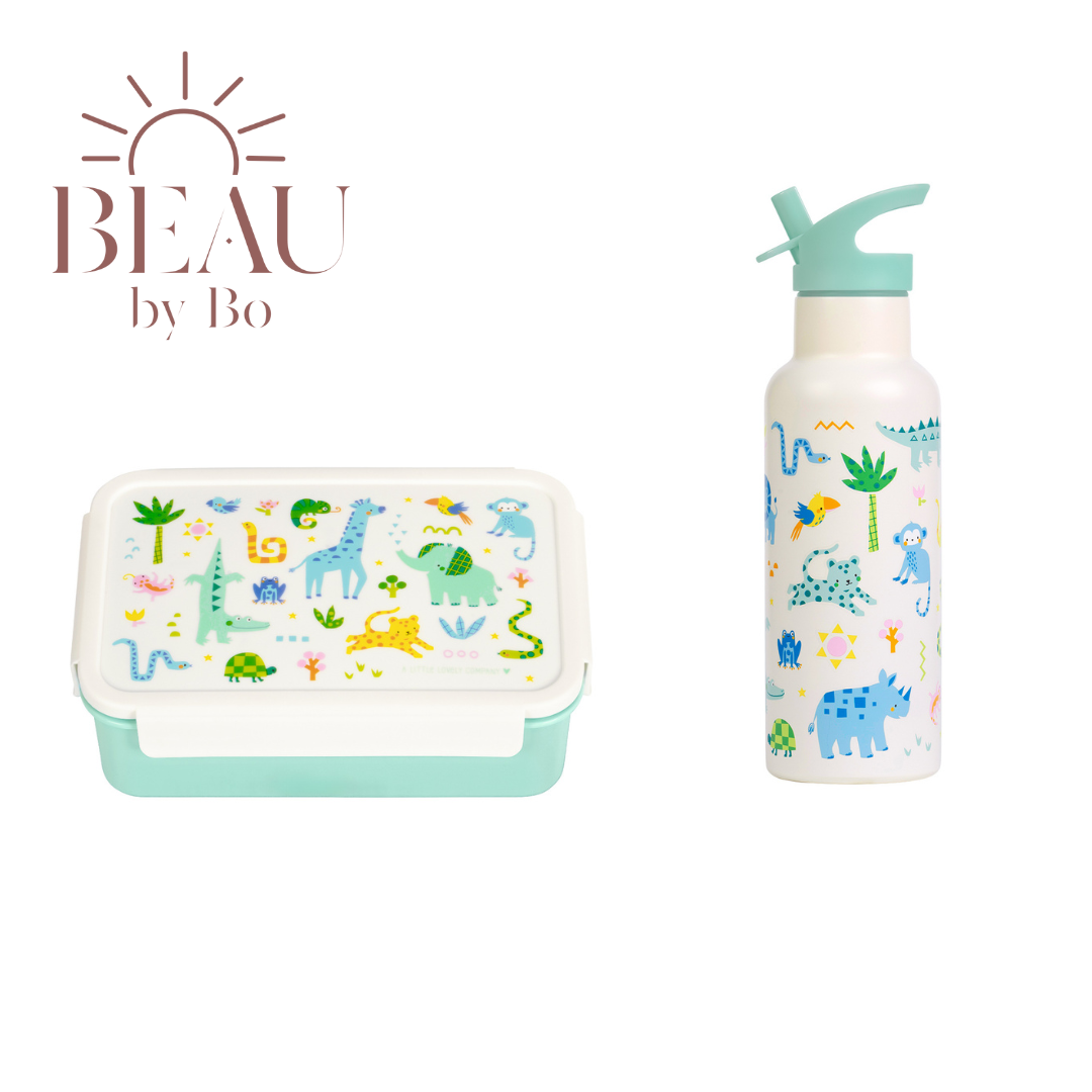 Bundle A Little Lovely Company Back to School-Set – Trinkflasche XL Edelstahl/Bento-Box – Jungle