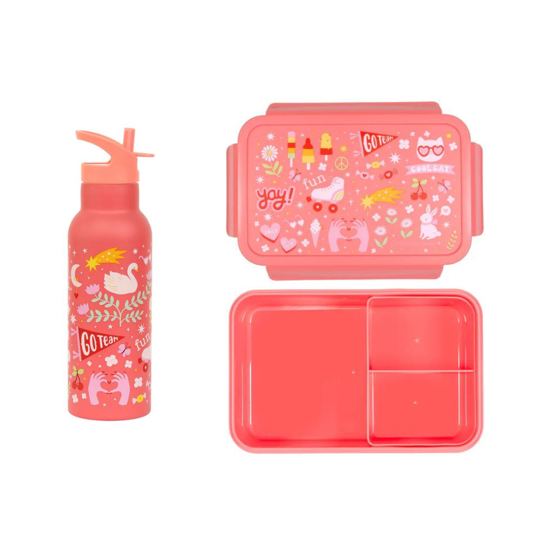 Bundel A Little Lovely Company Back to school set - Drinkfles XL RVS/Bentobox - Fun