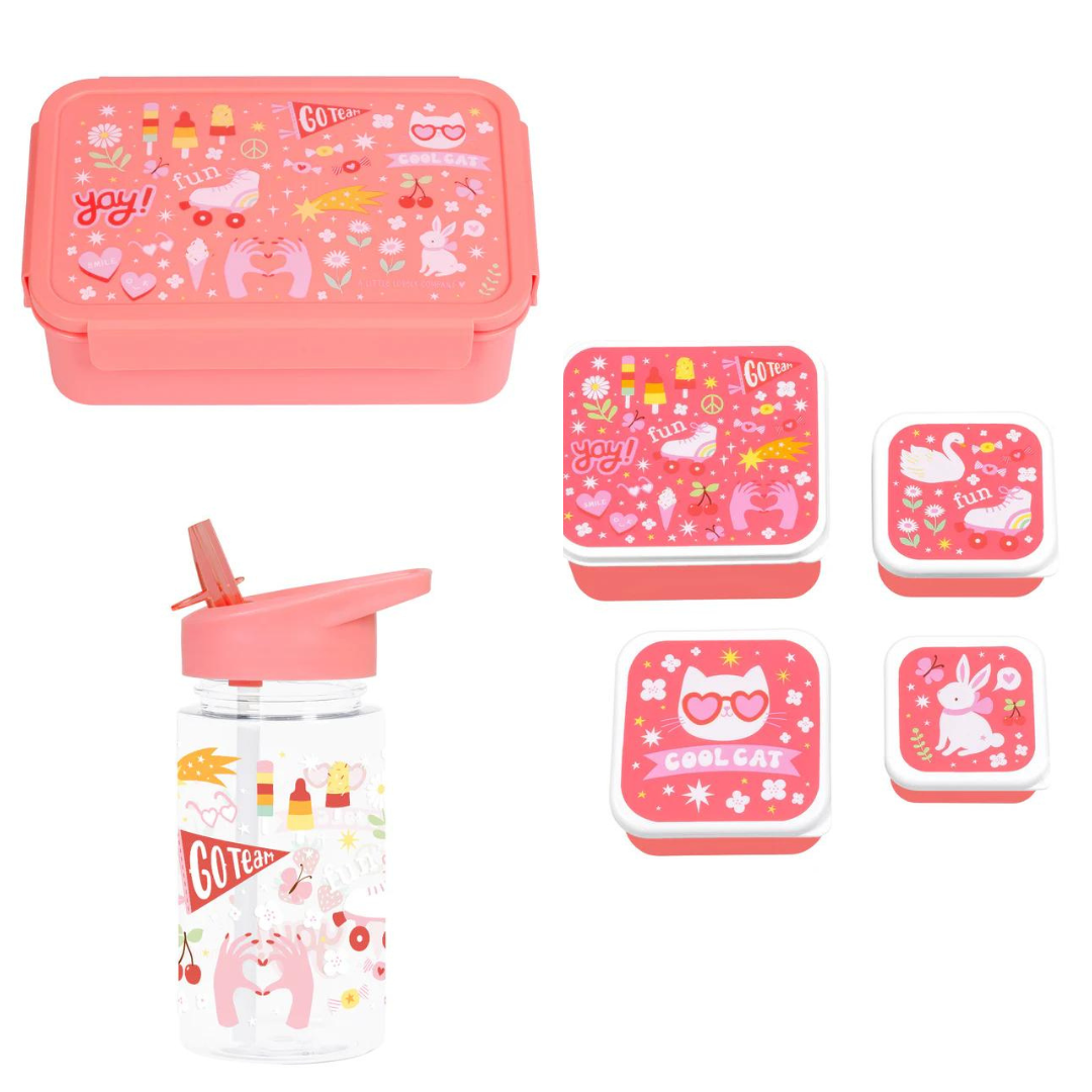 Bundel A Little Lovely Company Back to school set - Drinkfles/4 Snackdozen/Bentobox - Fun