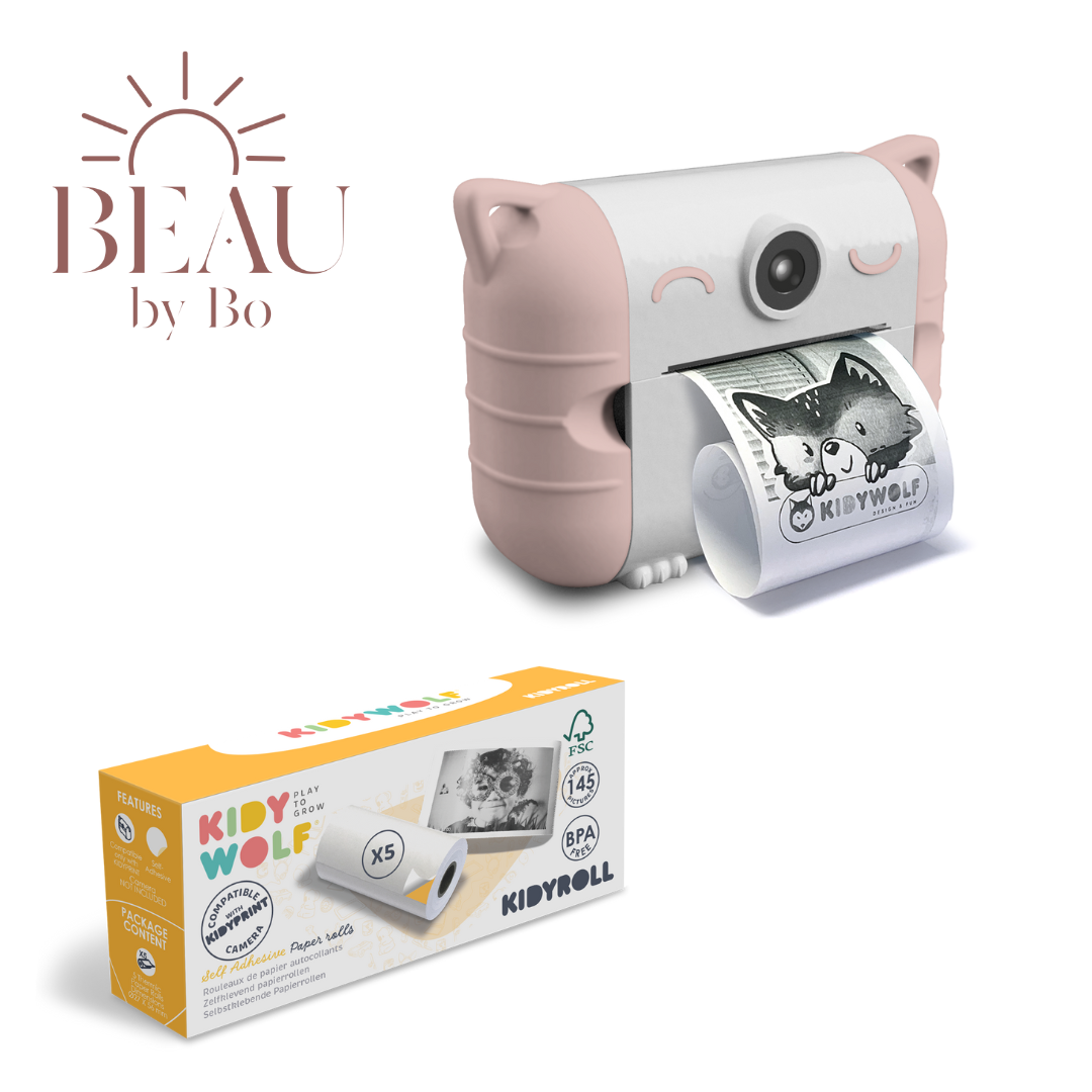 Bundel Kidywolf Camera met thermische printer Roze + Refill 5 rolletjes Zelfklevend