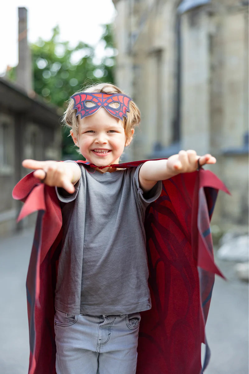 Great Pretenders Verkleedkledij Web Wever Soft Wings cape met oogmasker - 4/6 jaar - Rood