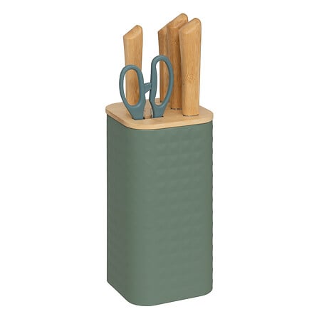 5Five Sensia Messenblok met 4 messen en schaar - 12x12x36cm - Groen