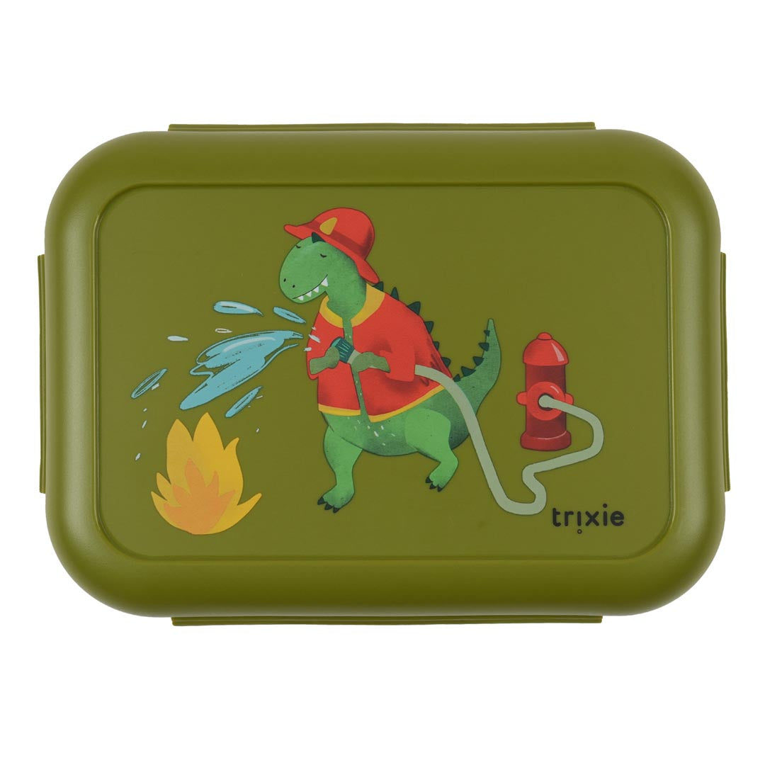 Bundel Trixie Back to School set - Lunchbox/Drinkfles 500ml - Fireman Mr. Dino