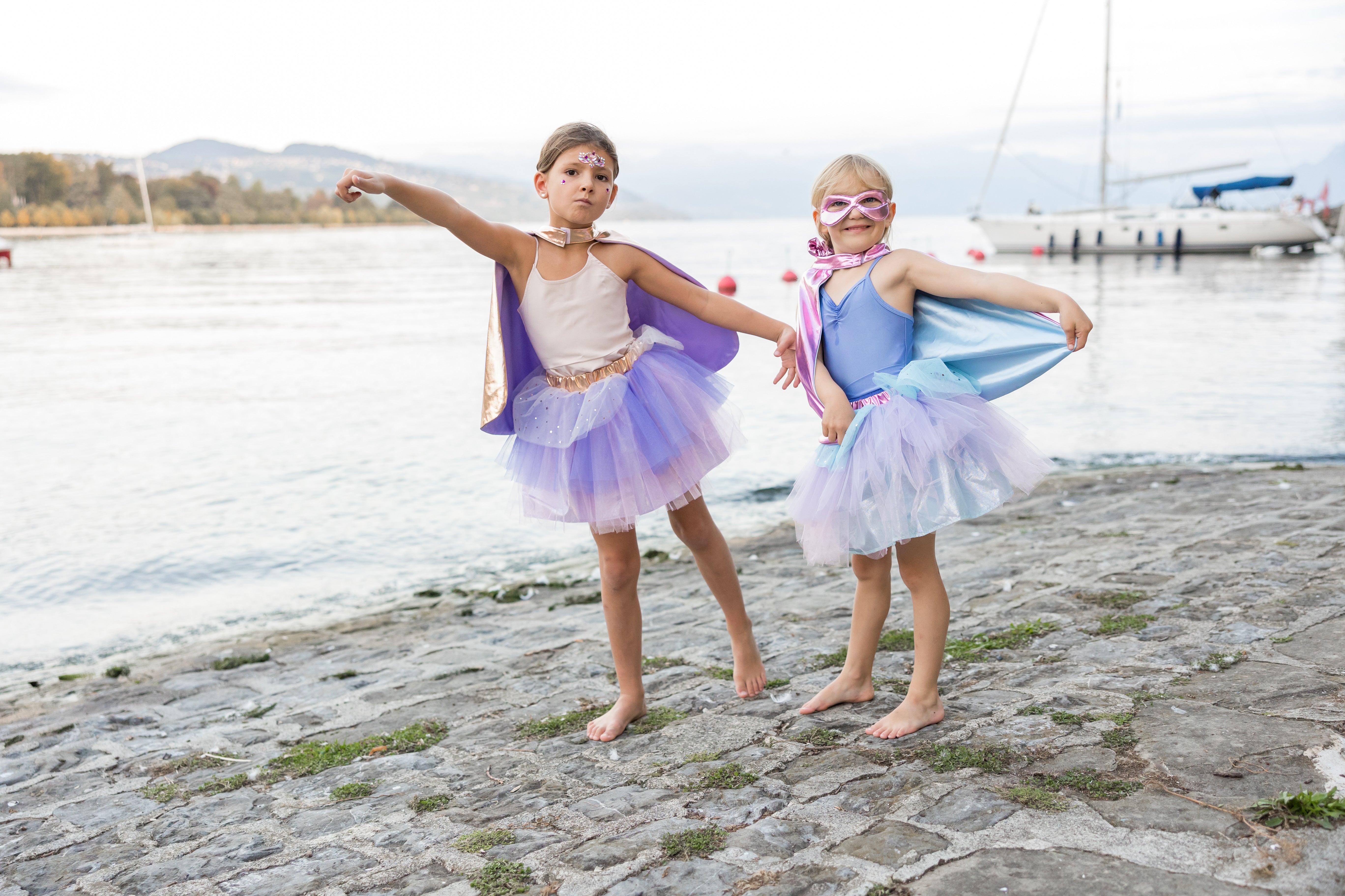 Great Pretenders Verkleedkledij Super-Duper Tutu met cape en masker - Roze/Blauw - 4/6 jaar