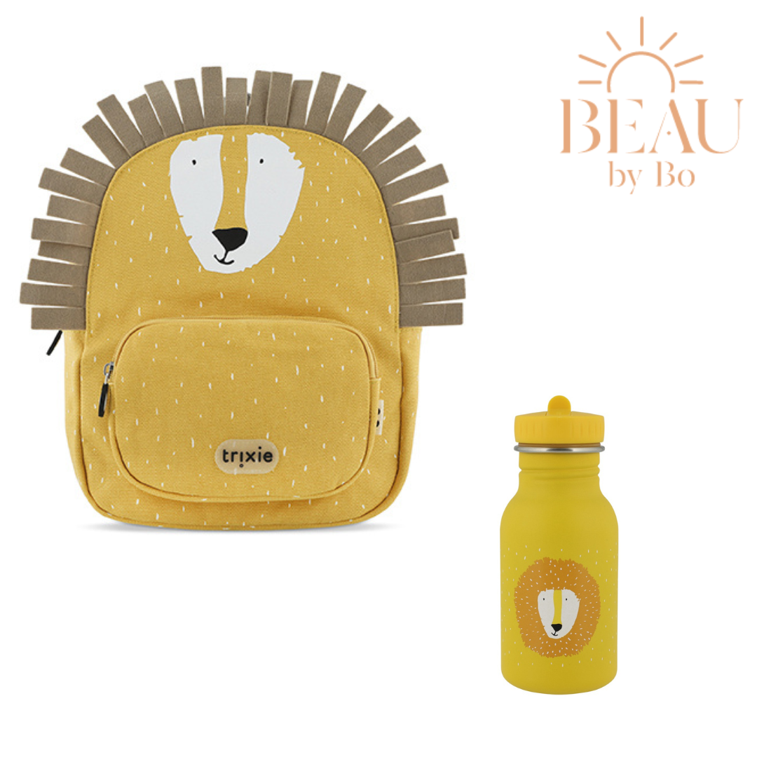 BEAU by Bo Trixie Back to School set - Rugzak/Drinkfles 350ml - Mr. Lion