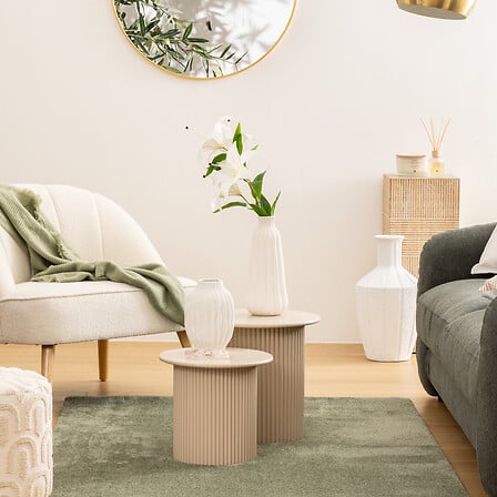 Atmosphera Eino Bijzettafels - Ø40xH38cm - Set van 2 stuks - Beige