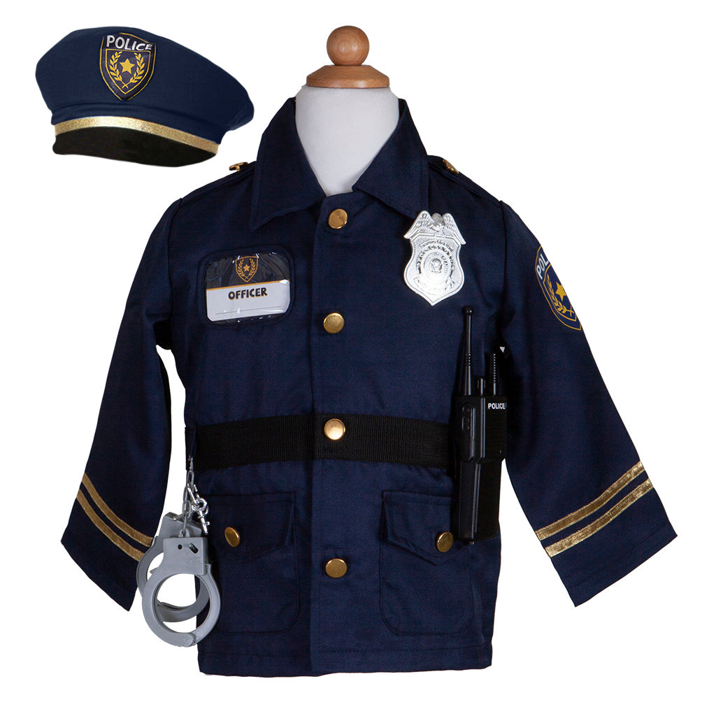 Great Pretenders Verkleedkledij Politie vest met hoed en walkie - 5/6 jaar - Blauw