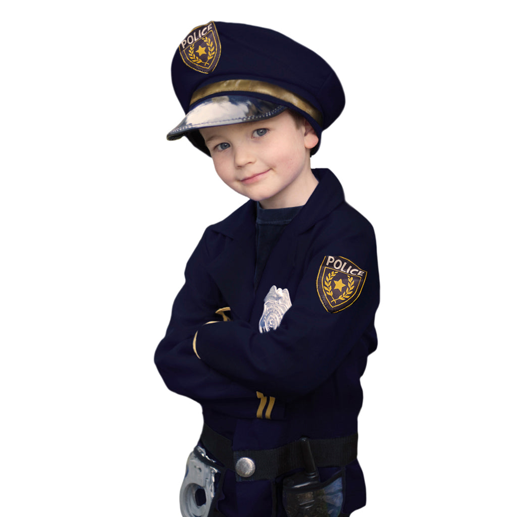 Great Pretenders Verkleedkledij Politie vest met hoed en walkie - 5/6 jaar - Blauw