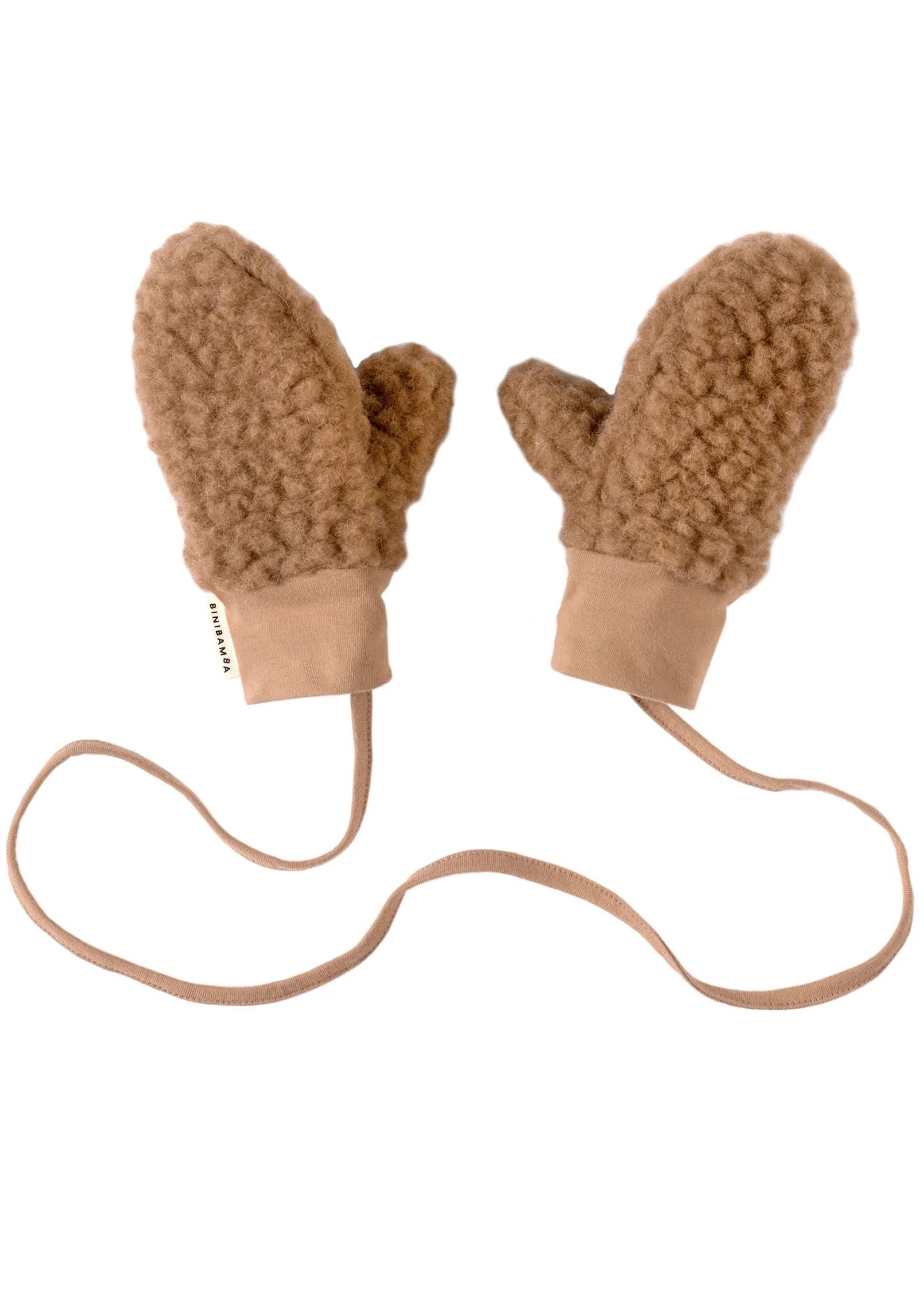 Binibamba Mittens/handschoenen met koordje Bruno - Bruin