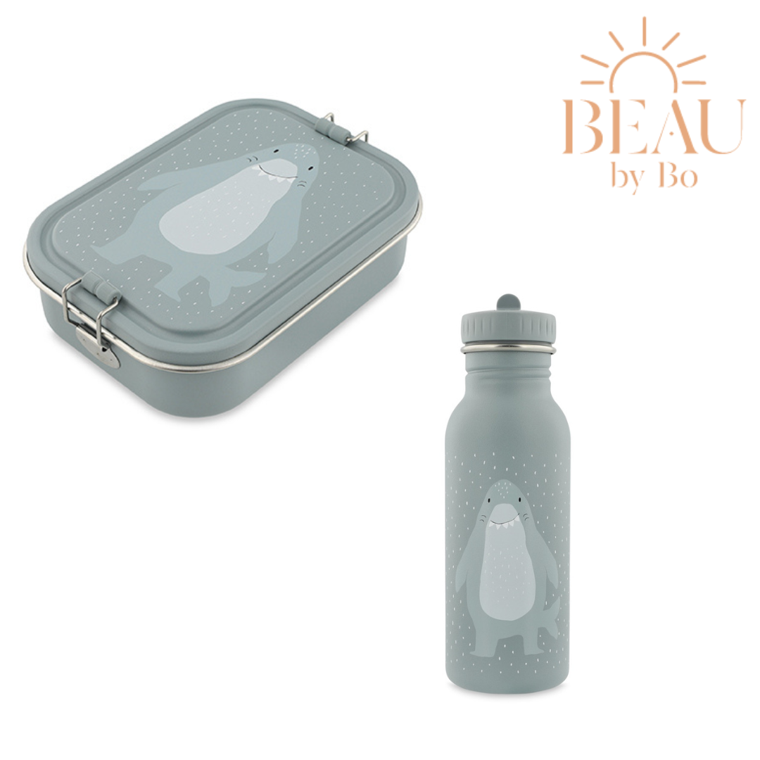 BEAU by Bo Trixie Back to School set - Lunchbox/Drinkfles 500ml - Mr. Shark