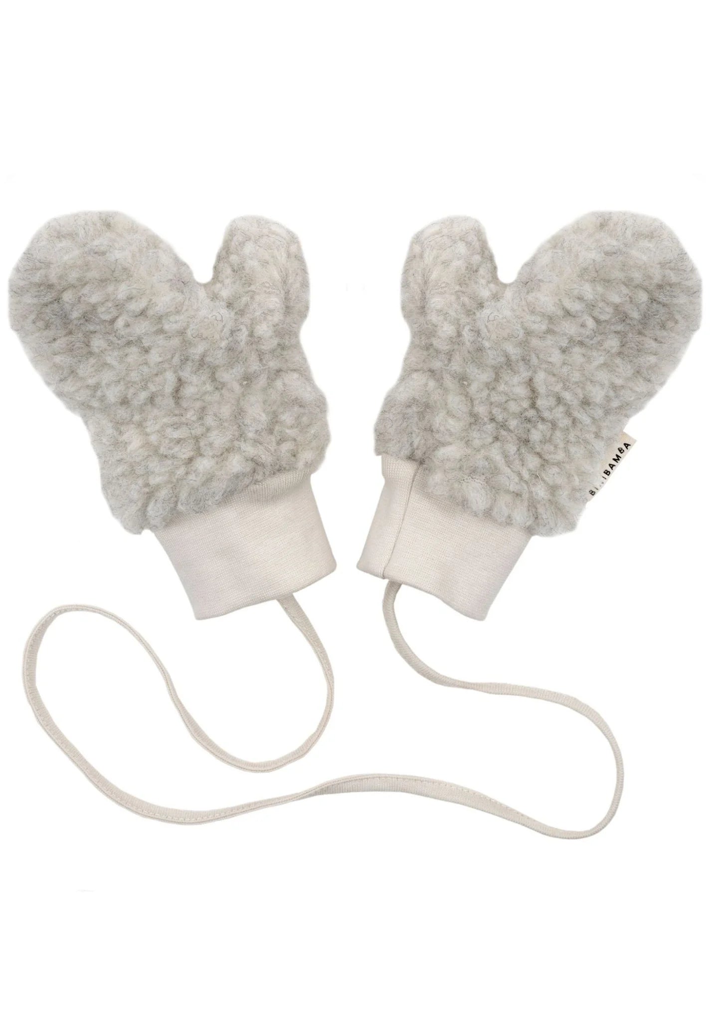 Binibamba Mittens/handschoenen met koordje Cloud - Grijs
