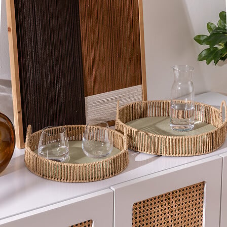 Atmosphera Plateau Tom lot de 2 - Bois de Manguier - Décoration - Plateau - Doré
