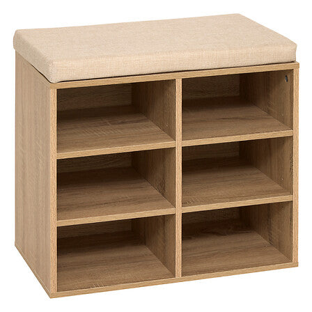 5Five Schoenenbank met kussen - 6 paar - 52x30x49cm - Bruin