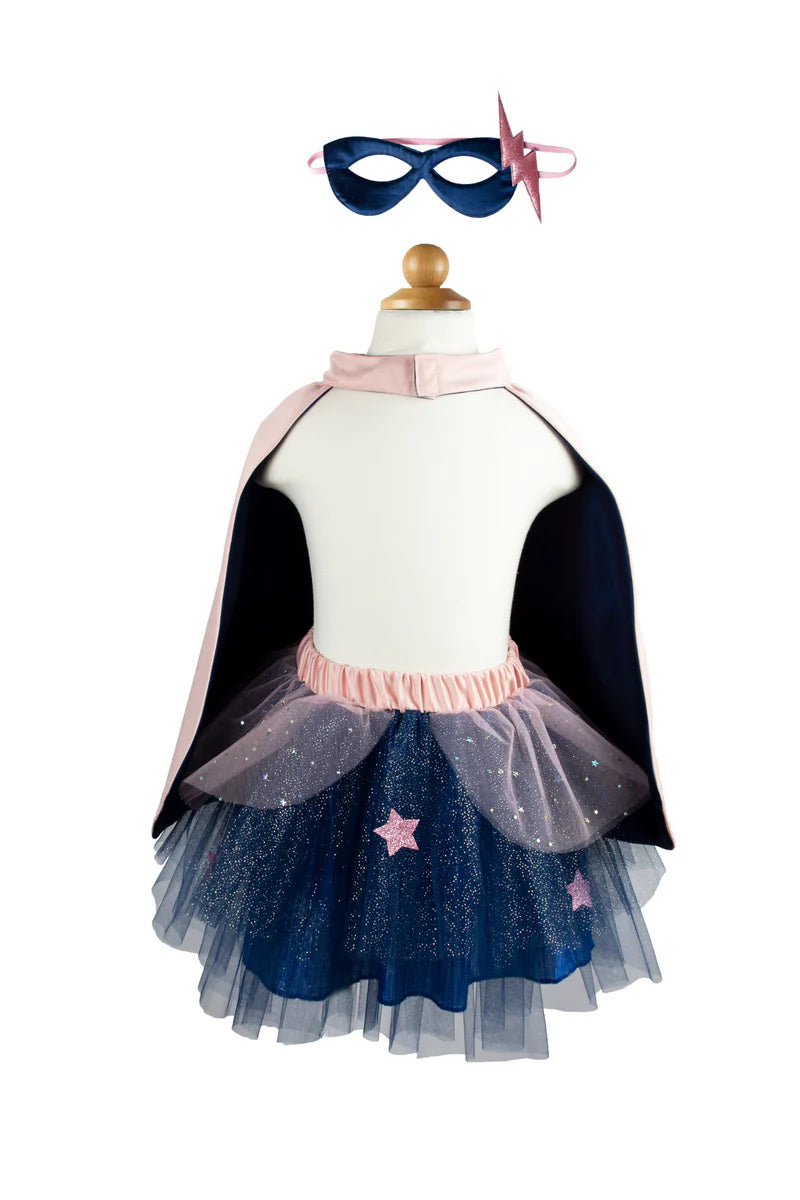 Great Pretenders Verkleedkledij Super-Duper Tute met cape en masker - 4/6 jaar - Roze/Navy