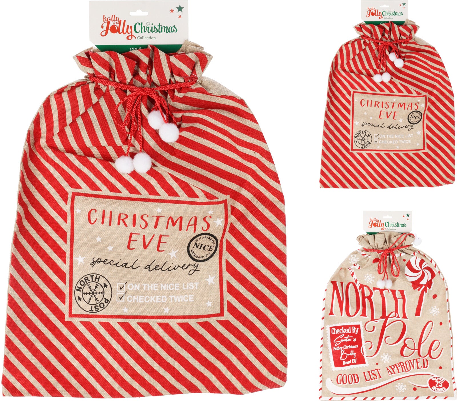 Home & Styling Kerst Cadeau zak - Set van 2 stuks - 50x70cm - Merry Christmas