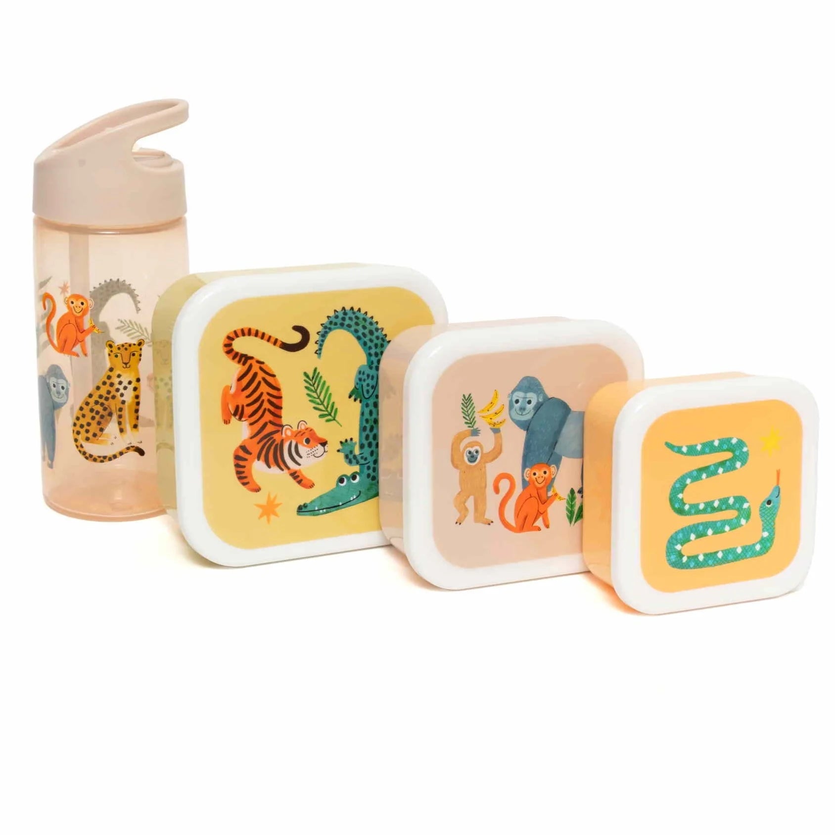 BEAU by Bo Petit Monkey Back to School set - Snackdozen + Drinkfles Upside Down Animals - Multi