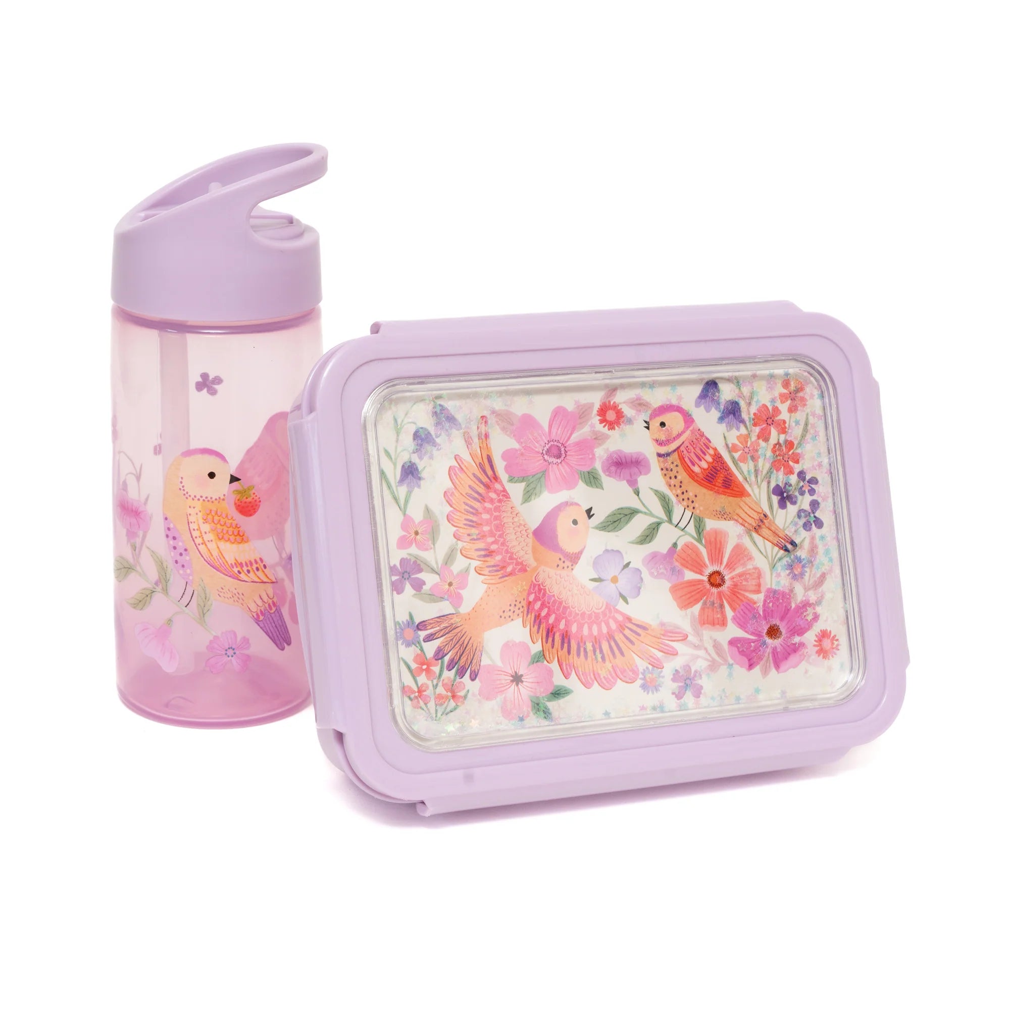 BEAU by Bo Petit Monkey Back to School set - Bentobox + Drinkfles Birds of a Feather - Paars