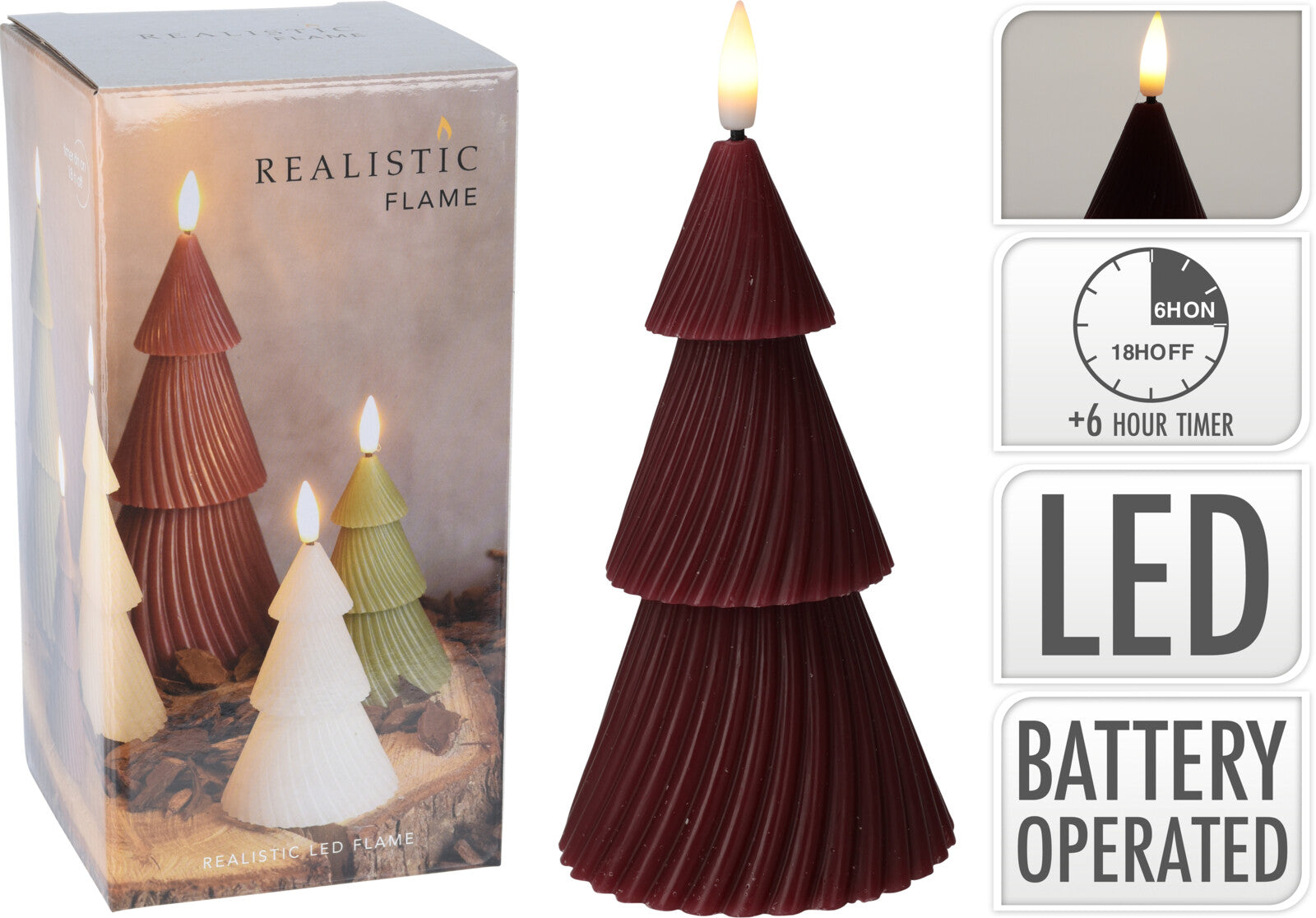 Home & Styling Kerst - Ledkaars boom 20cm - LED - Donkerrood