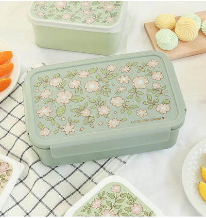 Beau von Bo Eine kleine schöne Firma Back to School Set - Rucksack/Trinkflasche Edelstahl/4 Snackboxen/Bentobox - Blossom Saliegroen