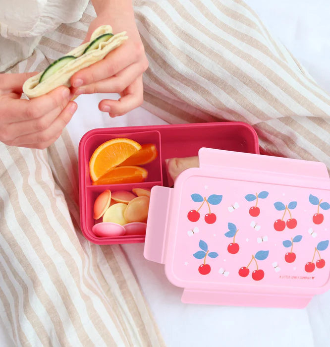 Bundel A Little Lovely Company Back to school set - Drinkfles XL RVS/Bentobox - Kersen