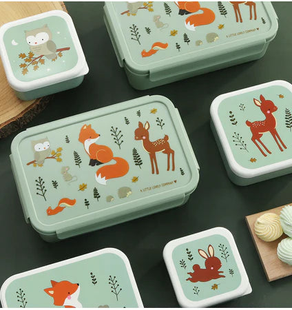 Bundel A Little Lovely Company Back to school set - Drinkfles RVS/4 Snackdozen/Bentobox - Bosvriendjes